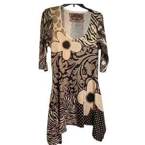 Amma Womens Black Cream Zebra Floral Print Midi High Low Comfortable Dress M